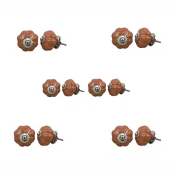 Indianshelf 6Pcs Brown Textured Ceramic Knobs-16