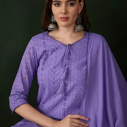 Sangria Women Schifilli Embroidered Kurta With Trousers & Dupatta-33