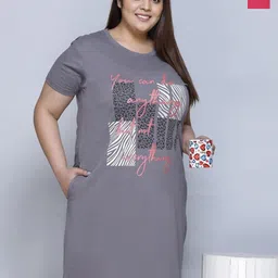 IN Love Pack of 2 Women Plus Size Front Printed Cotton Nighty Chemise-image-95