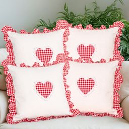 SLEEPY THREADS Red & White 4 Pieces Embellished Cotton Square Cushion Covers-image-59