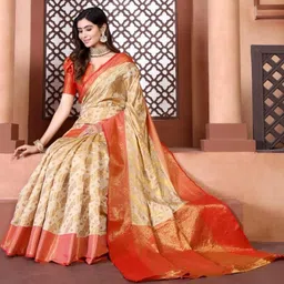 AKSH FASHION Beige Silk Blend Sarees-picture-23