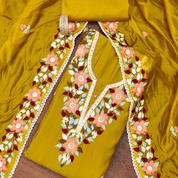 HERE&NOW Floral Embroidered Roman Silk Unstitched Dress Material-image-18