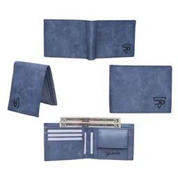 JND Men Classic Blue Textured Leather Wallet with Multiple Compartments image 5