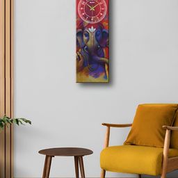 OLIVE TREE Red & Blue Lord Ganesha Printed Rectangle Wooden Contemporary Wall Clock-21
