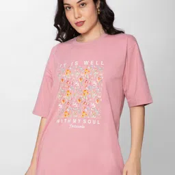 HAUTEMODA Women Floral Printed Applique T-shirt-image-96