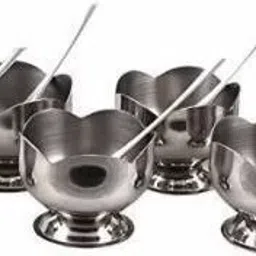 Stainless Steel Dessert Bowl 6 Ice Cream Cup and 6 Spoon Stainless Steel Dessert Bowl (12 PCS) Disposable-24