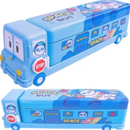 Magic Bus Shaped Pencil Box Metal Geometry Box Moving Tyres Integrated Sharpener Bus Shaped Art Metal Pencil Box-2
