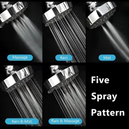 carnival Multi Function 5 Mode ABS 5" inch Round Bathroom Shower Head Without ARM Fixed Mount image 2