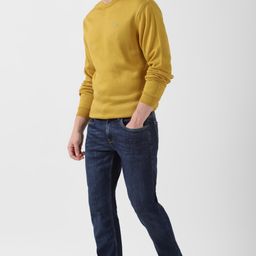 peter england Men Solid Crew Neck Yellow Sweater-picture-6