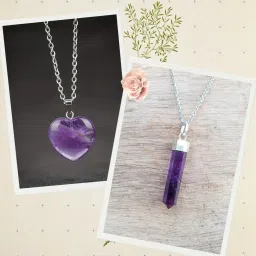 MARMORIS ECOM Amethyst Heart & Pencil Shape Healing Crystal Pendants (Pack of 2) Amethyst Crystal Pendant-image-2