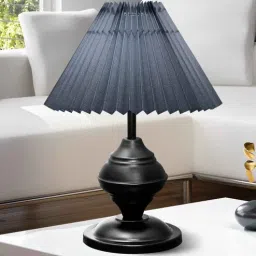 homesake Black Metal Table Lamp with Fabric Shade, E27 holder, Urn, Pleated Grey Shade-picture-9