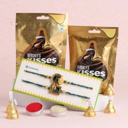 Set Of 2 Designer Rakhi With Roli,Chawal & 2 Hershey's Kisses Chocolate Pack Assorted Gift Box-image-28