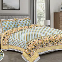 140 TC Cotton Double Jaipuri Prints Flat Bedsheet-image-91