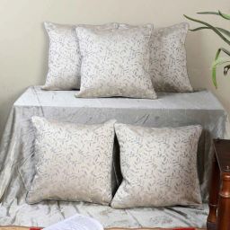mfd home furnishing Silver Silk Floral 16x16 inches Cushion Covers (Pack of 5)-picture-2