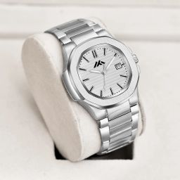 All Silver Date Functioning Long Life Sliver Plated chain Quartz Analog Watch - For Men Basic Analog Watch with Date Display-image-83