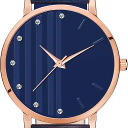 Minimalist Blue Dial with Crystal Hour Markers Leather Belt Girls Analog Watch - For Women ML_325-image-1