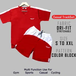 Men Night Suit Set Red Colorblock-image-33