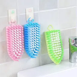 360° Flexible Plastic Cleaning Brush for Home, Kitchen and Bathroom, Multipurpose Cleaning Cloth, Floor, Sink, Tile and so on with Hanging Brush Holder (Multicolor, Pack of 3) Plastic Wet and Dry Brush-image-5