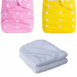 Soft & Absorbent Baby Cloth Diaper 2 Pcs with 2 Soft Five Layered White Inserts-image-67