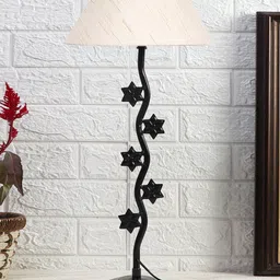 Devansh Off-White & Black Zig Zag Star Design Iron Table Lamp With Cotton Shade-0