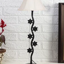 Devansh Off White & Black Textured Cotton Zig Zag Table Lamp With Iron Base-9