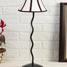 Devansh White & Black Textured Cotton Zig Zag Table Lamp With Iron Base-13
