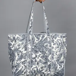 HANDICRAFT PALACE Floral Printed Cotton Oversized Structured Tote Bag-10