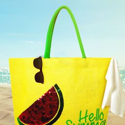 earthbags Yellow Jute Printed Oversized Shopper Tote Bag-image-9