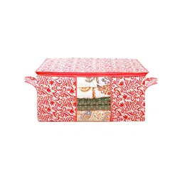 Kuber Industries Set Of 4 Red & White Leaf Design Underbed Storage Bags With Transparent Window image 5