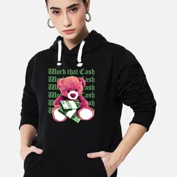 FFLIRTYGO Women Black Printed Hooded Fleece Sweatshirt-image-8
