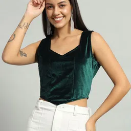 VAARARO Sleeveless V-Neck Velvet Party Crop Top-picture-22