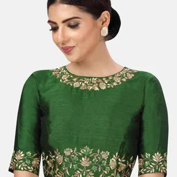 Studio Shringaar Floral Embroidered Boat Neck Thread Work Saree Blouse-44