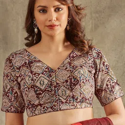 SALWAR STUDIO Floral Printed Cotton Saree Blouse-picture-52