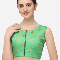 Amrutam Fab Women Sea Green Embroidered Jacquard Saree Blouse-picture-14
