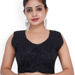 Trendzmy Black Embroidered Silk Saree Blouse-picture-21