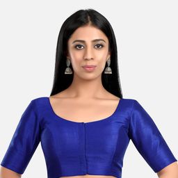 Biyu Round Neck Short Sleeve Silk Saree Blouse-image-71