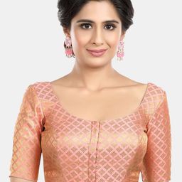 neckbook Woven Design Round Neck Princess Cut Padded Brocade Readymade Saree Blouse-image-52