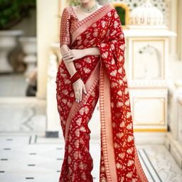 S.K.C Floral Banarasi Zari Saree-image-52