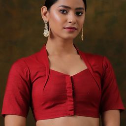 Triyah Maroon Sweetheart Neck Cotton Saree Blouse-image-18