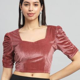 VAARARO Sweetheart Neck Puff Sleeves Stretchable Velvet Crop Top-picture-41