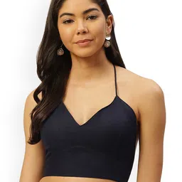 Molcha Pure Cotton Slub Backless Padded Saree Blouse-image-4
