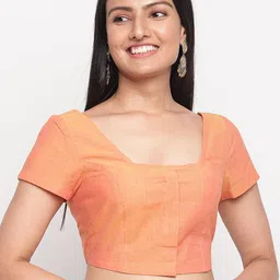 Fabindia Women Orange Woven Design Cotton Saree Blouse-picture-12