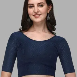 LINARO LIFESTYLES Navy-Blue Solid Saree Blouse-image-9