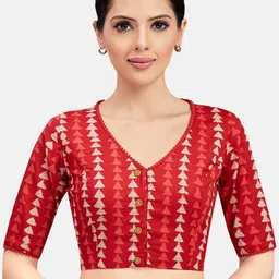 Studio Shringaar Printed V-Neck Pure Cotton Saree Blouse-image-51
