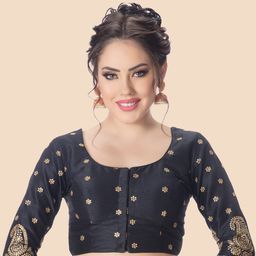 Neckbook Black & Gold-Toned Embroidered Princess Cut Padded Readymade Saree Blouse-image-87