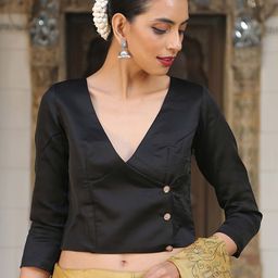 Triyah Women Black Solid Saree Blouse-image-14