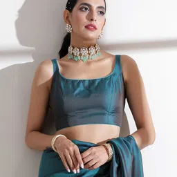 Swtantra Women Blue Solid Dual Tone Sleeveless Satin Blouse-picture-46