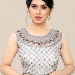LINARO LIFESTYLES Women Grey Embroidered Saree Blouse-image-6