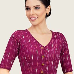 Studio Shringaar V-Neck Ikat Printed Pure Cotton Saree Blouse-image-97