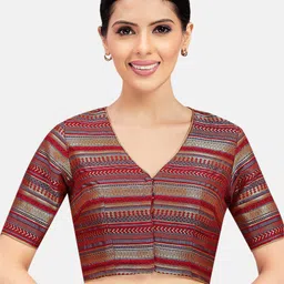 Studio Shringaar Ethnic Motifs Woven Design V-Neck Saree Blouse-picture-17